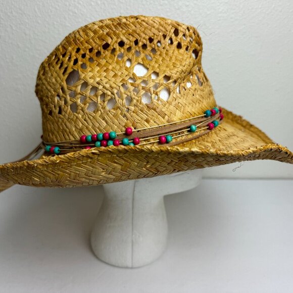 Scala 100% Straw Cowboy Hat Beaded Band  Size L/XL ( 23.25\